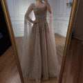 Red A Line Beaded Evening Dress For Women Cape Sleeve Custom Party Gown