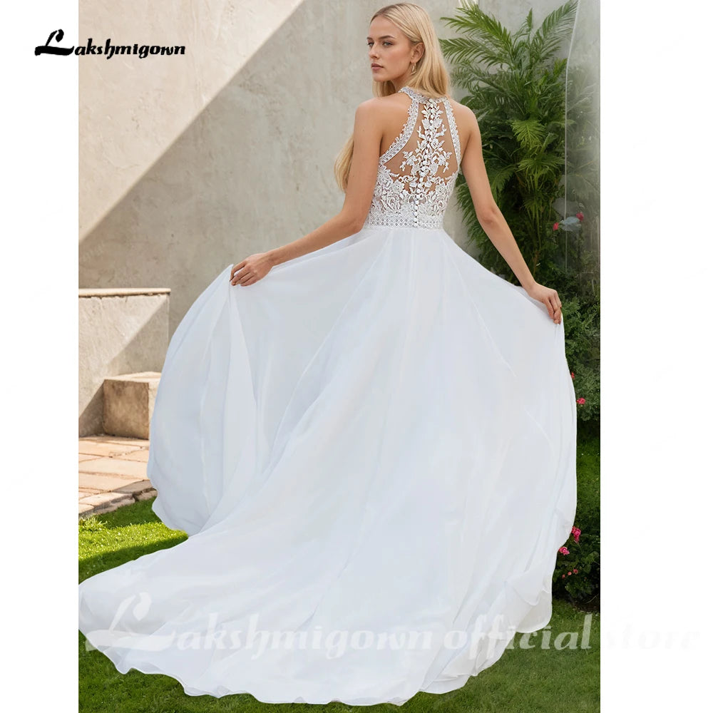 Bohemian Chiffon Lace Beach Bridal Gown For Women Custom Made