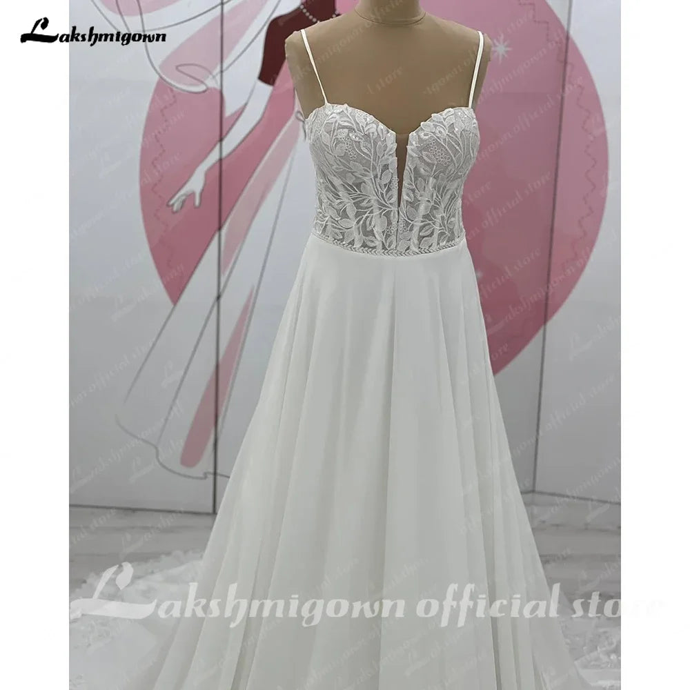 Custom Sweetheart Chiffon A Line Sweep Train Wedding Dress