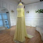 Vestido de noche sirena de gasa amarilla lujosa con capa LA73007