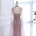 Luxury Dubai Caramel Beaded Evening Dress With Cape LA72811C