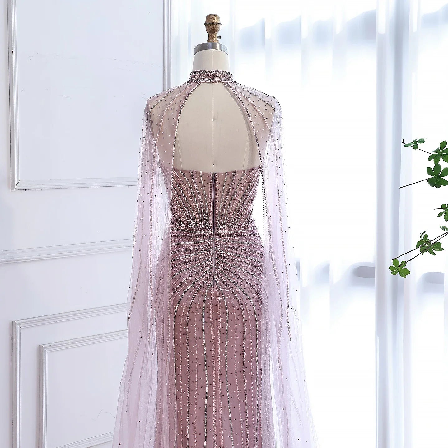 Luxury Dubai Caramel Beaded Evening Dress With Cape LA72811C