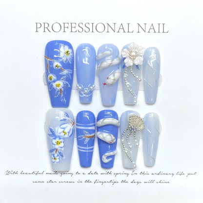 10 parches de uñas postizas largas color verde militar, estilo bailarina, para primavera y verano, fáciles de usar, hechos a mano, con cobertura completa, para manicura artística. 