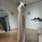 Serene Hill White Beaded Feathered Mermaid Evening Dress Custom Women
