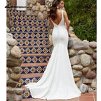 Custom Long Crepe Mermaid Wedding Dress With Square Collar