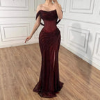 Silver Off Shoulder Mermaid Sparkle Evening Dress for Women Wedding Party Gown