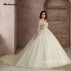 Customized Princess Beading Wedding Dress Off Shoulder Ball Gown