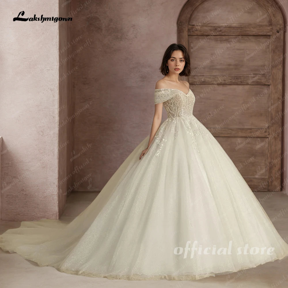 Customized Princess Beading Wedding Dress Off Shoulder Ball Gown