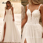 Custom Sequined Tulle Wedding Dress Spaghetti Straps V Neck Gown