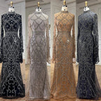 Customized Gray Mermaid Evening Dress With Cape Sleeve Beaded Gown