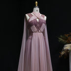Sharon Said Ombre Pink Elegant Evening Dress with Cape Sleeve Criss Cross Halter Backless Women's Party Gowns SS309 Customized