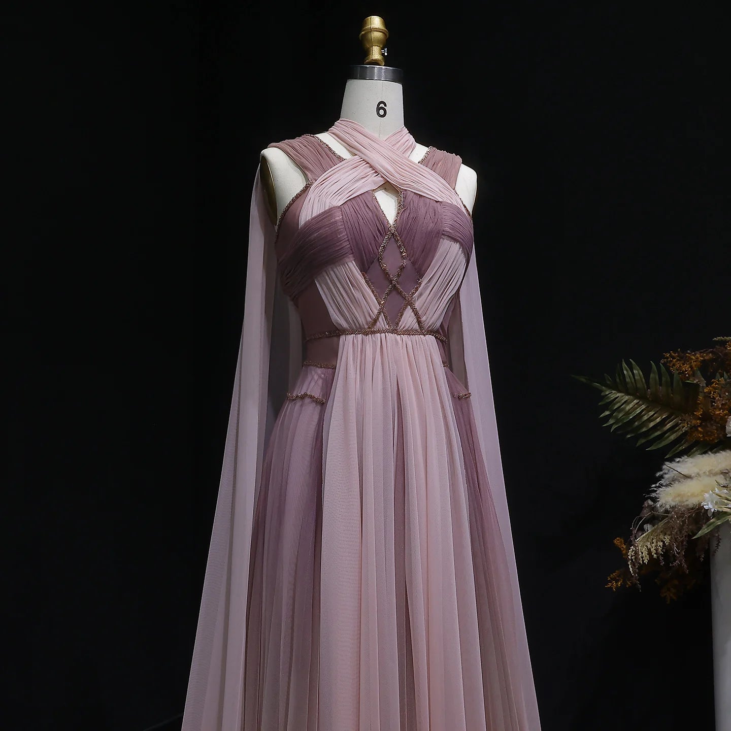 Sharon Said Ombre Pink Elegant Evening Dress with Cape Sleeve Criss Cross Halter Backless Women's Party Gowns SS309 Customized