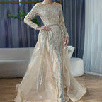 Serene Hill Customized Nude Long Sleeve Mermaid Beaded Muslim Evening Dress