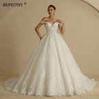 Bepeithy Customized Ivory Glitter Wedding Dress Sleeveless Bridal Ball Gown