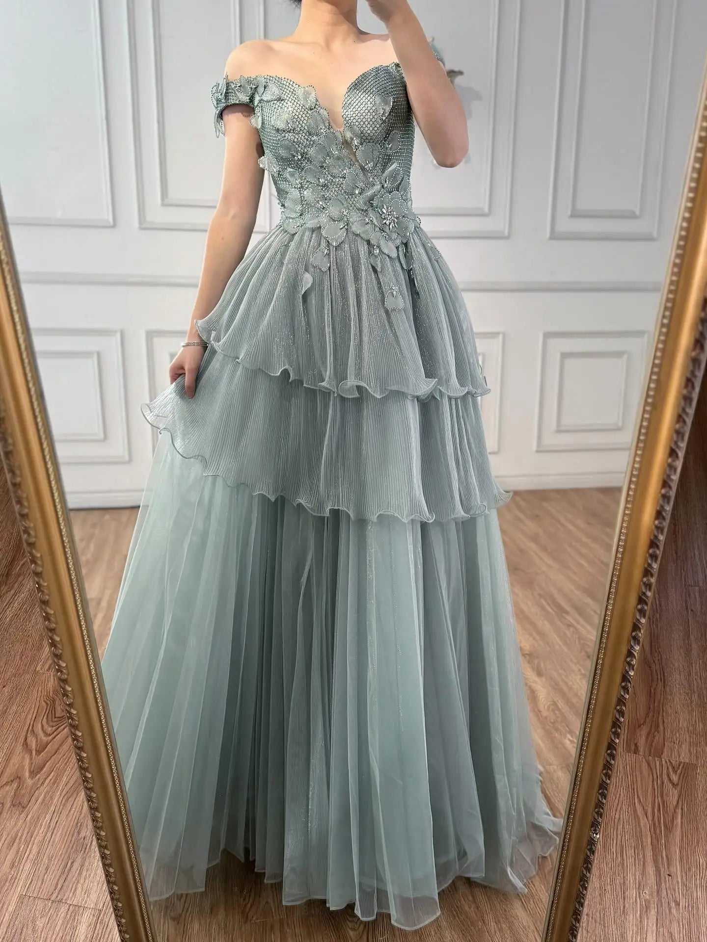 Luxury Pink Dreamy Ruffles Beaded A-Line Evening Dress LA73385