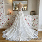 Custom A Line Wedding Dress Spaghetti Straps V Neck Beaded Lace Bridal Gown