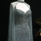 Vestido de noche de lujo de cristal verde salvia Sharon Said con mangas capa largas rosa para mujer vestidos de fiesta de boda SS156 personalizado