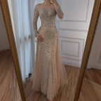 Serene Hill Nude Mermaid Long Sleeve Beaded Evening Dress For Women