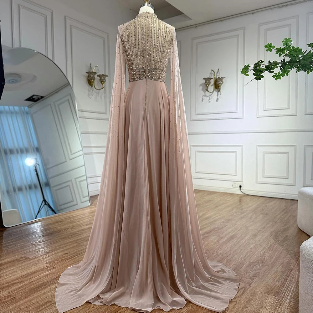 Serene Hill White Chiffon A Line Cape Sleeve Bridesmaid Dress