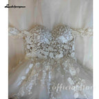 Lakshmigown Off The Shoulder Champagne Wedding Dress Lace Applique Custom