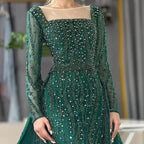 Serene Hill Wine Red Long Sleeve Mermaid Beaded Evening Dress For Women