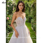 Custom Boho Strapless Sweetheart Corset Wedding Dress Lace A Line Bridal Gown