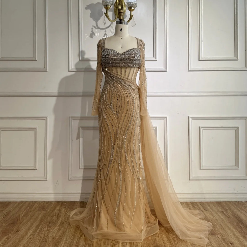 Serene Hill Nude Long Sleeve Beaded Evening Gown For Formal Party 2025