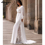 Custom Chiffon Bridal Gown 2026 Puff Sleeve Lace A Line Wedding Dress