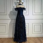 Luxury Arabic Navy A-Line Evening Dress with Beaded LA73050
