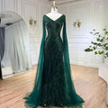 Custom Black Mermaid Evening Dress With Cape Sleeves And Beaded Feathers