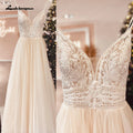 Custom Champagne Boho Wedding Dress For Women Spaghetti Strap Bridal Gown