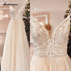Custom Champagne Boho Wedding Dress For Women Spaghetti Strap Bridal Gown