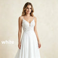 Womens Spaghetti Straps Deep V Backless Wedding Dresses Lace Appliques Chiffon Bridal Gown