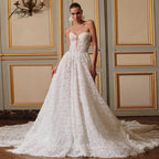 Custom Sweetheart Lace Off The Shoulder Backless Court Train Wedding Dress