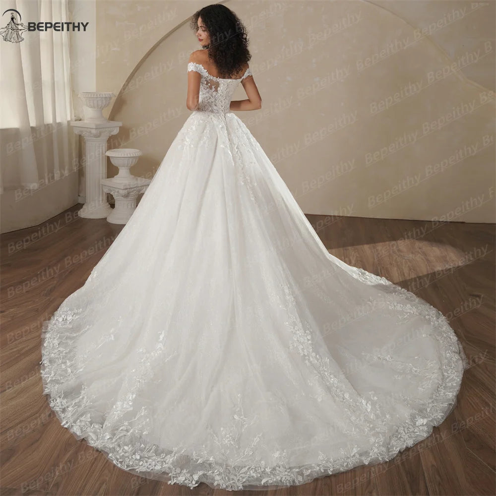 Custom Off The Shoulder Lace Wedding Dress Ivory Bridal Gown Women 2025