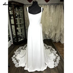 Custom Made Satin Wedding Dress Lace Backless Court Train Bridal Gown