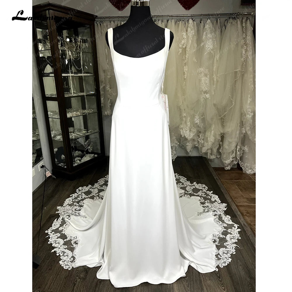 Custom Made Satin Wedding Dress Lace Backless Court Train Bridal Gown