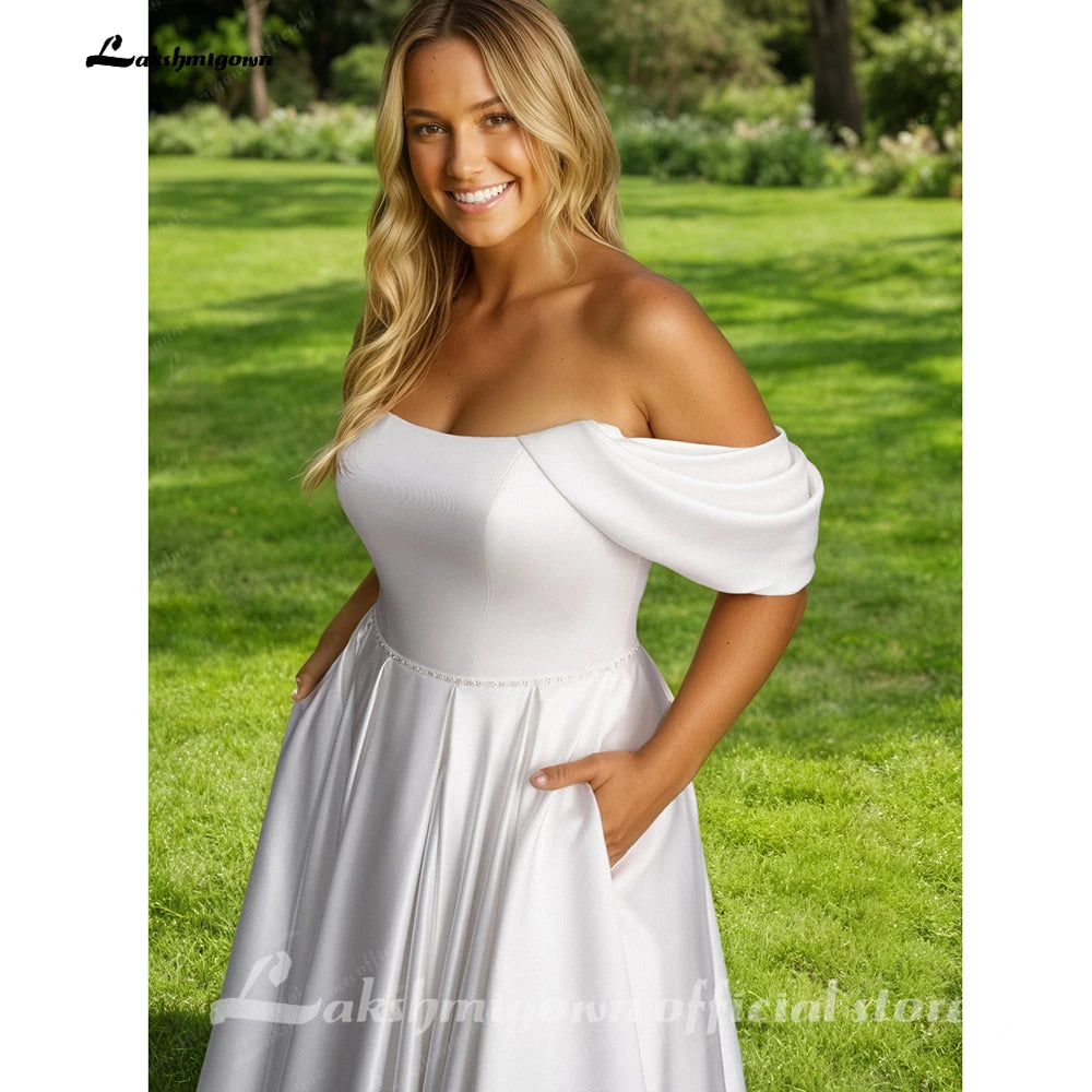 Soft Satin Off Shoulder Plus Size Custom Bridal Wedding Dress