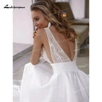 Lakshmigown Glitter Sequins Sexy V-Neck Wedding Dress Satin Retro Backless Pearls Zipper Plus Size Customized Soft Bridal Gown