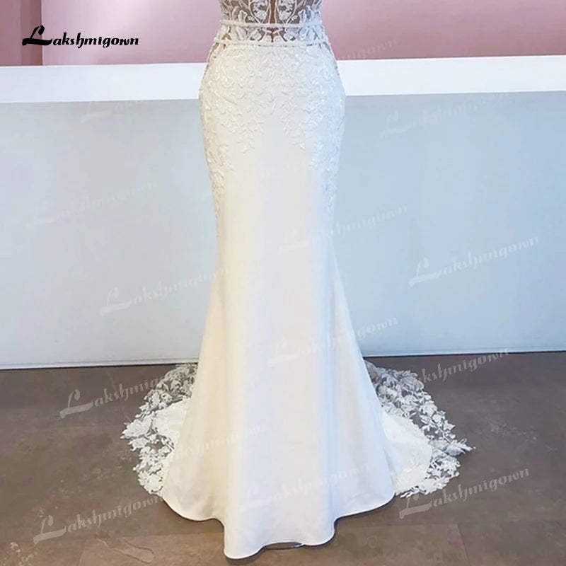 Custom Boho Lace Mermaid Wedding Dress With Romantic Satin Appliques