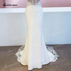 Custom Boho Lace Mermaid Wedding Dress With Romantic Satin Appliques