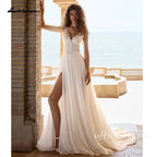 Lakshmigown V Neck Chiffon Beach Wedding Dress Lace A Line Bridal Gown