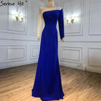 Custom White Satin Mermaid Evening Dress Long Sleeve Beaded Gown For Women