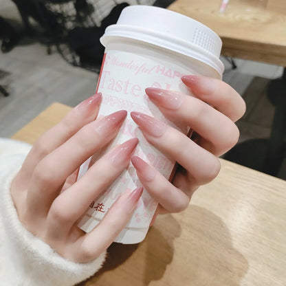 24 uñas postizas ovaladas con degradado azul oscuro, uñas postizas francesas suaves con efecto manchado, uñas artificiales cortas almendradas, fáciles de usar. 