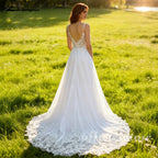 Customized Lace Backless Wedding Dress With Spaghetti Straps And Long Train