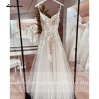 Custom Made Spaghetti Strap Lace Wedding Dress Bohemian Open Back Bridal Gown