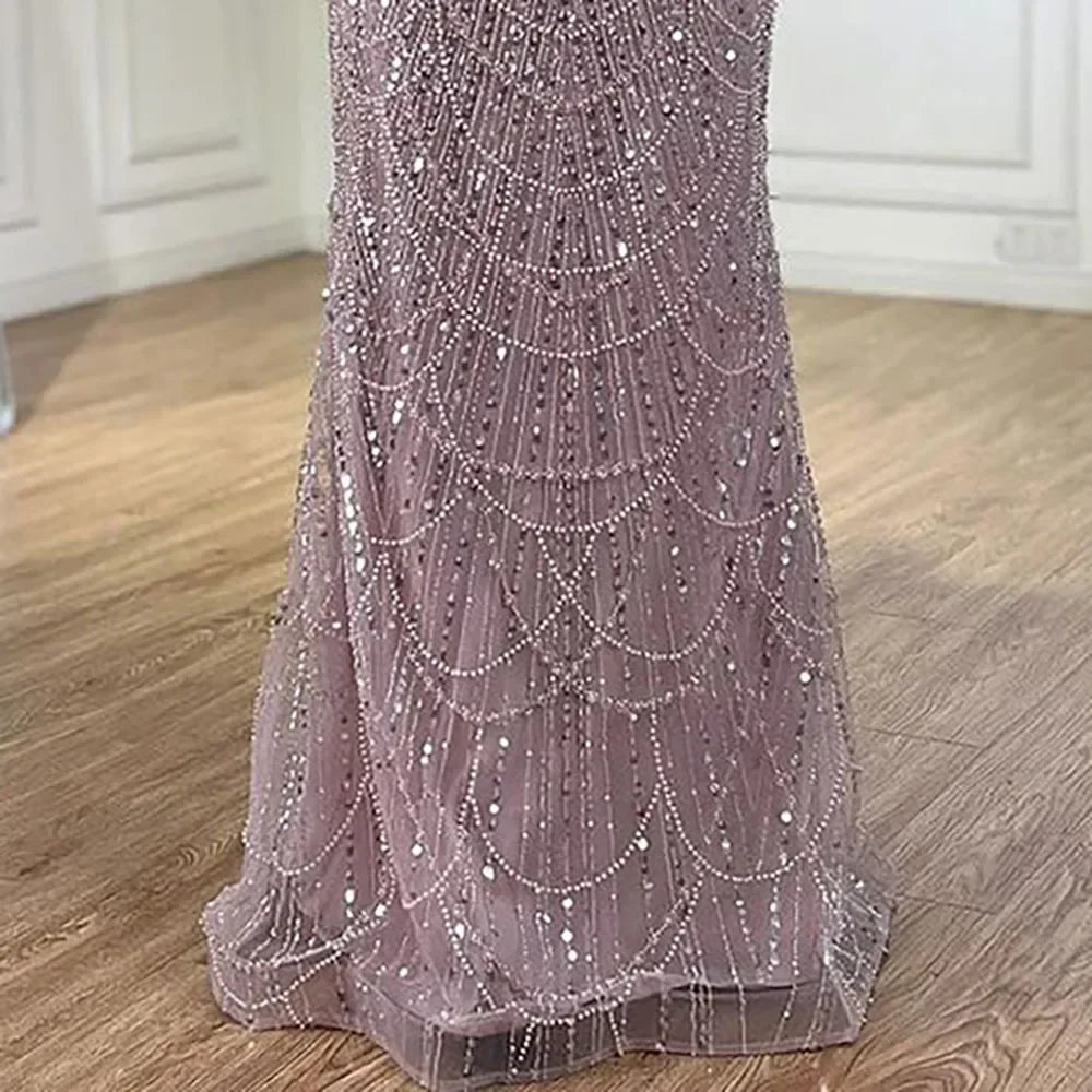Custom Sage Green Mermaid Evening Dress With Beaded Cape Sleeves Gown