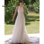Custom A Line Lace Wedding Dress With Floral Appliques
