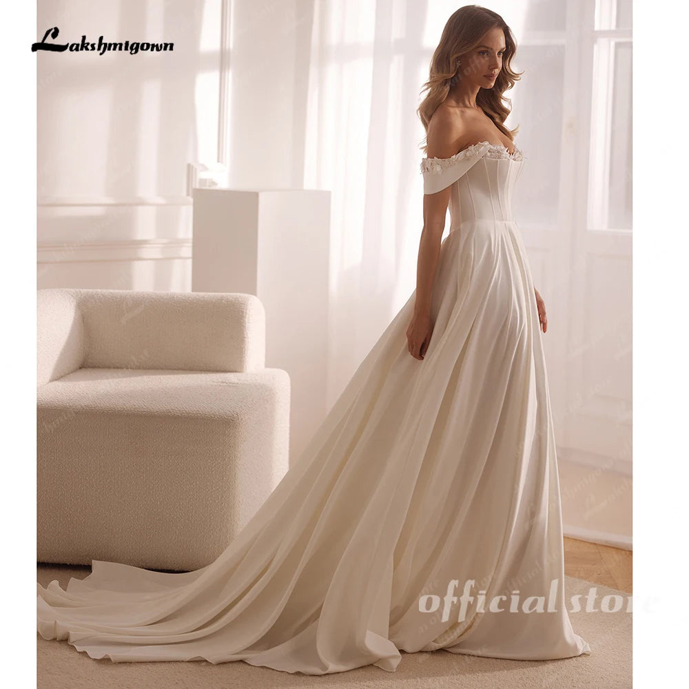 Lakshmigown Satin Lace A Line Wedding Dress Sweetheart Off Shoulder Custom