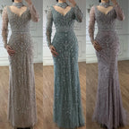 Custom Turquoise Mermaid Evening Dress With Long Sleeves And Beading